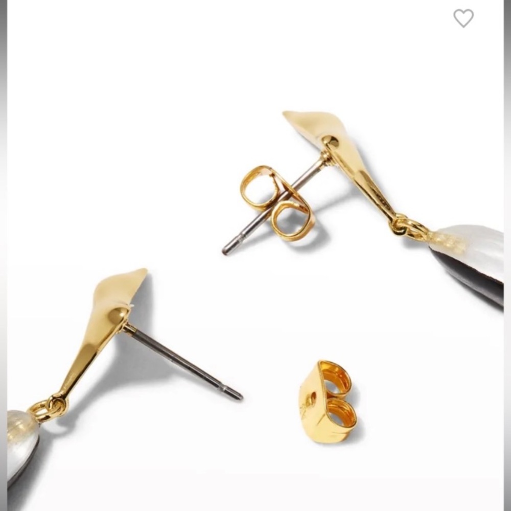 ALEXIS BITTAR • NEW Blue Grey Lucite Molten Gold Metal Spear Drop Post Earrings - Picture 8 of 13